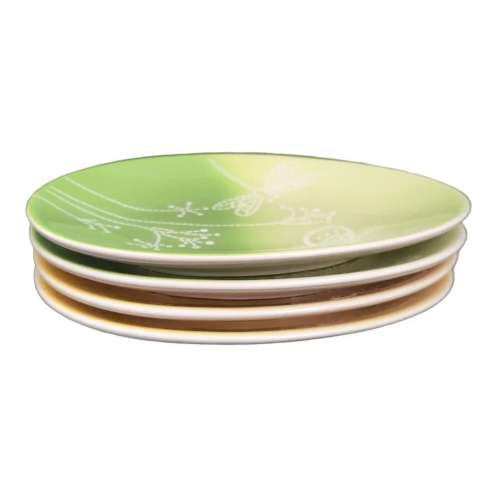 Crate & Barrel Green Egg Shape Plate spring easter Embossed 8x6” set of 4